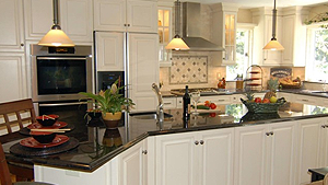 Kitchen with black countertop