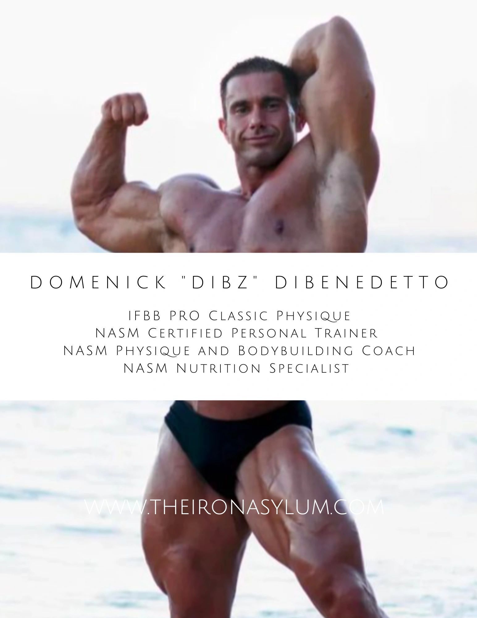 A bodybuilder flexes his muscles in front of the ocean
