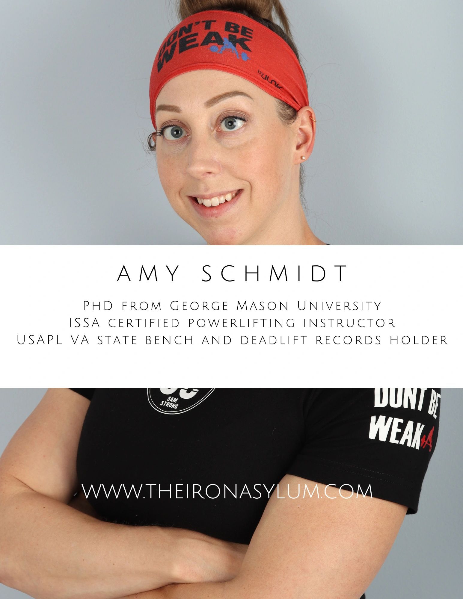 Amy schmidt is wearing a red headband and a black shirt