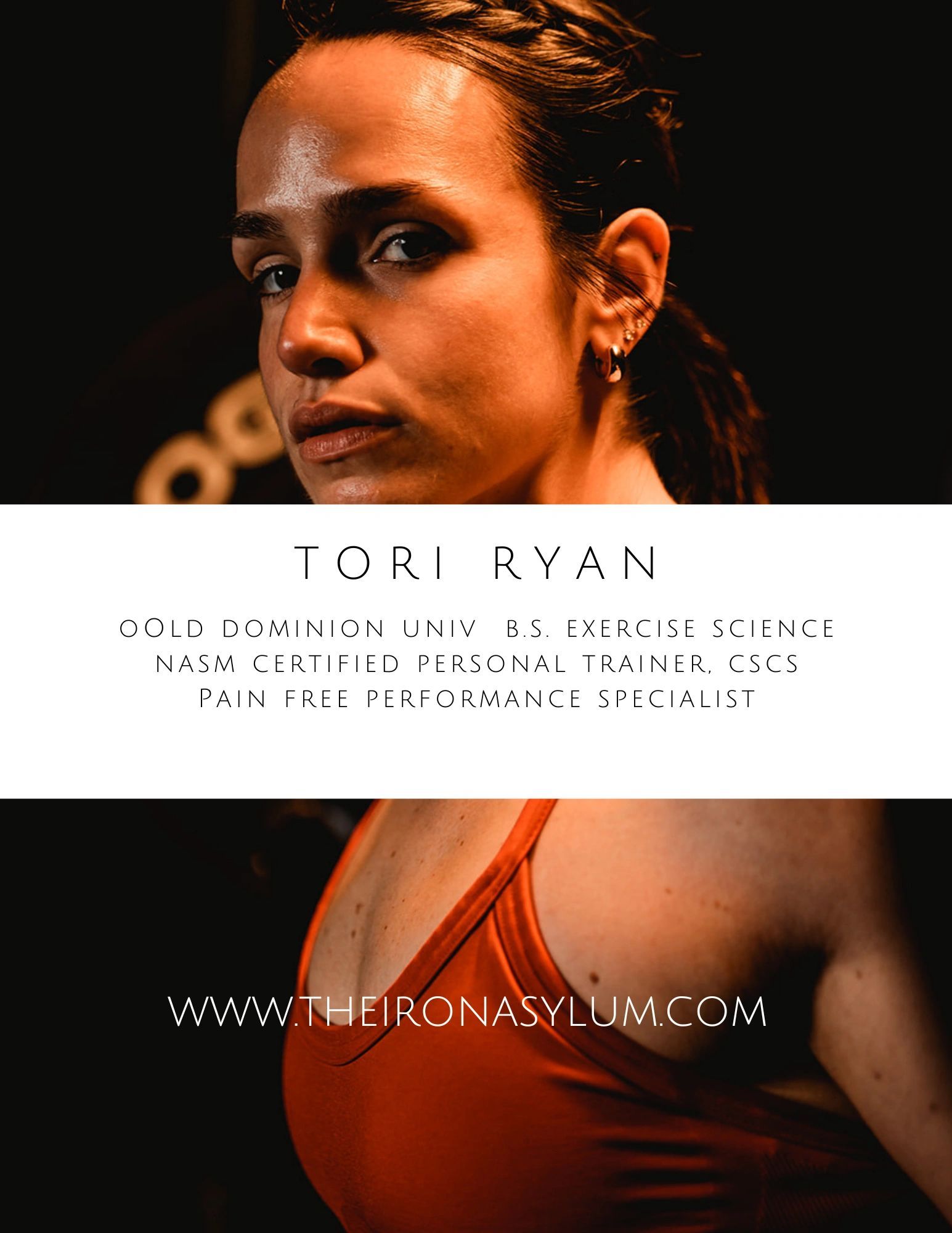 A picture of a woman with the name tori ryan on it