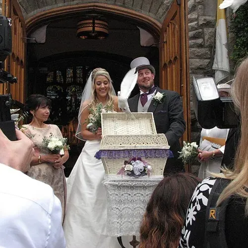 dove release on wedding photo