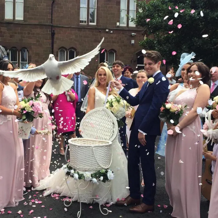 dove release on wedding photo