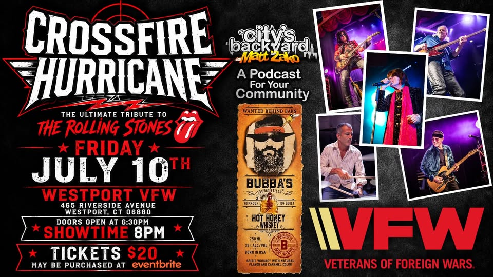 Crossfire Hurricane and Cutting Room show poster with band performing onstage in red and purple lights