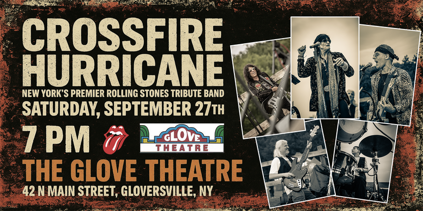 Concert poster for Crossfire Hurricane at The Glove Theatre, Saturday, September 27th, 7 PM.
