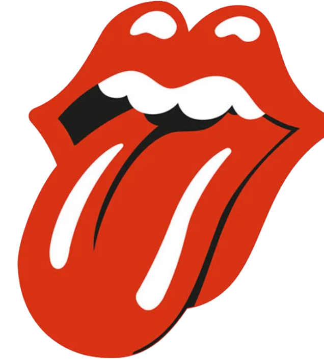 Red lips with a protruding black tongue Rolling Stones logo.