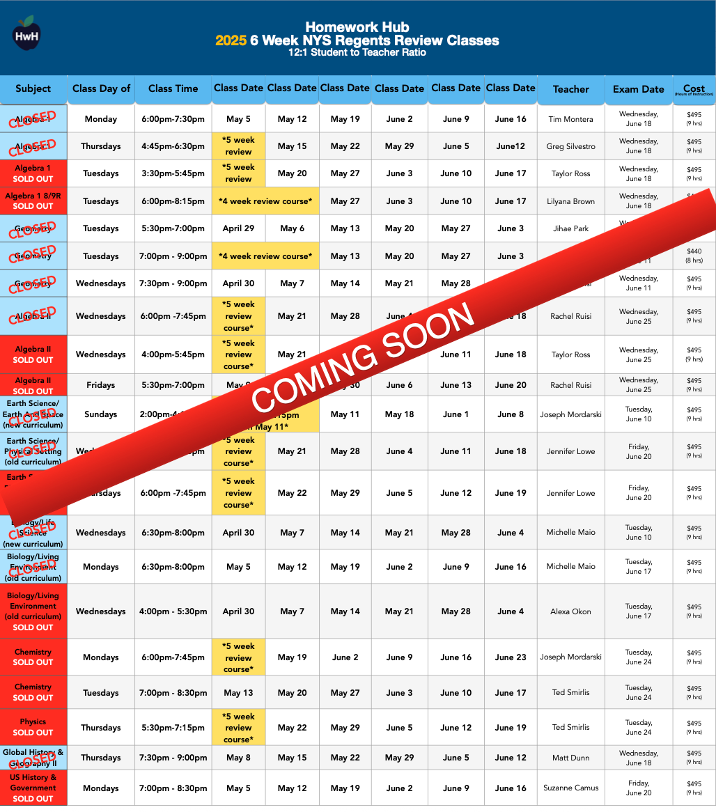 {12:1} Regents Review Classes