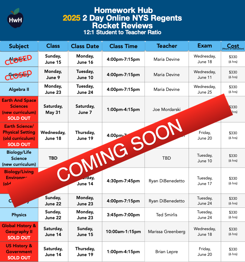 {12:1} 2 Day Online Regents Review Classes