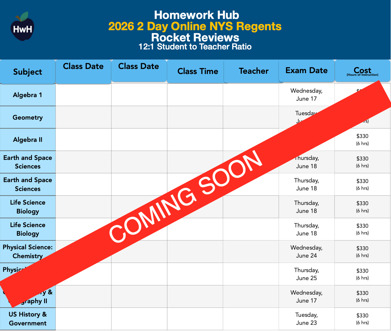 {12:1} 2 Day Online Regents Review Classes