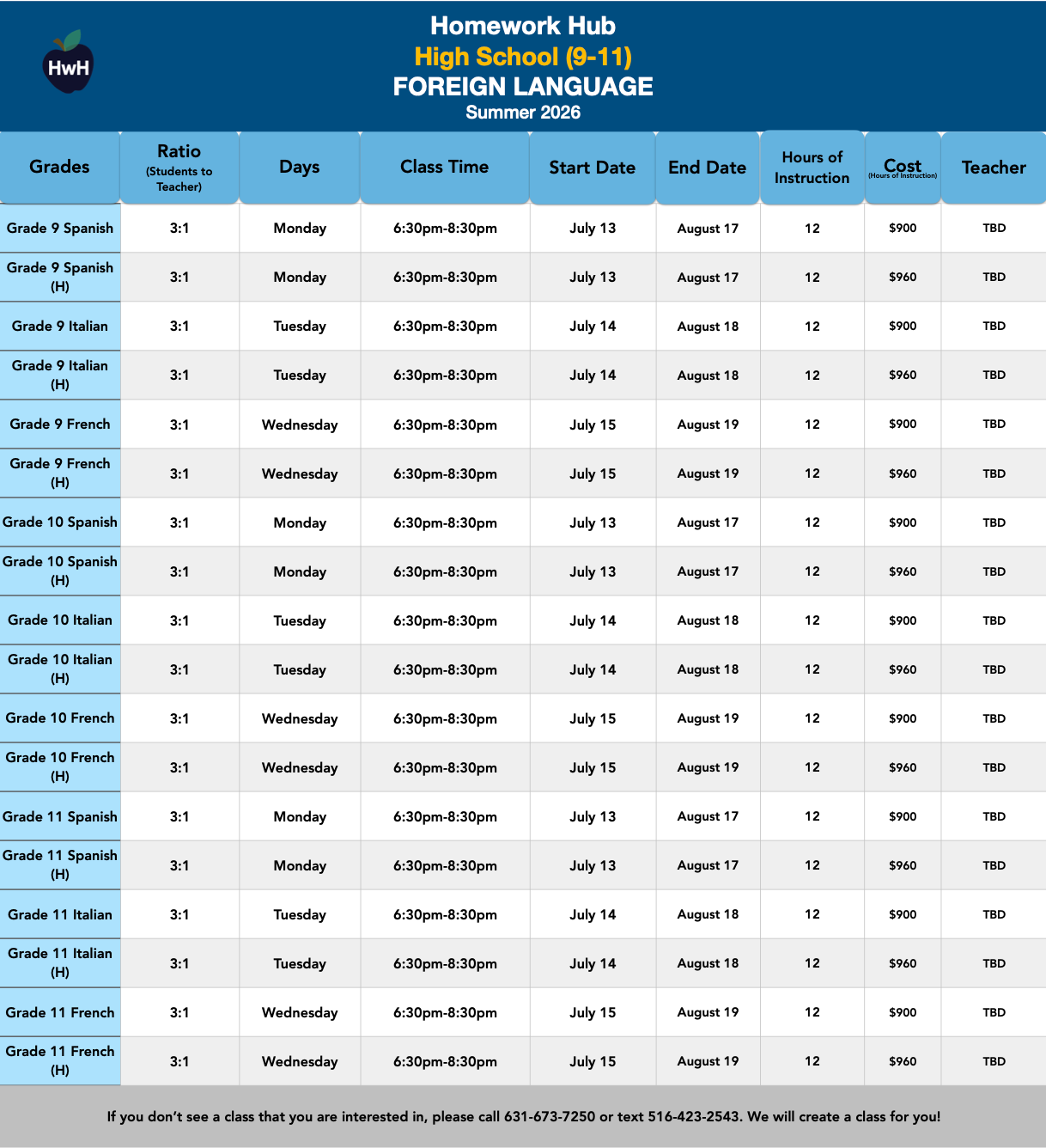 FOREIGN LANGUAGE (grades 9-11)