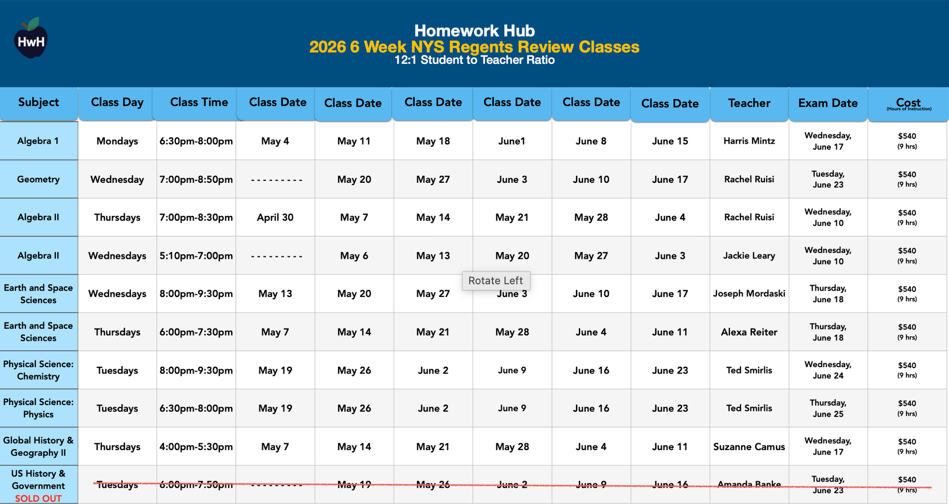 {12:1} Regents Review Classes