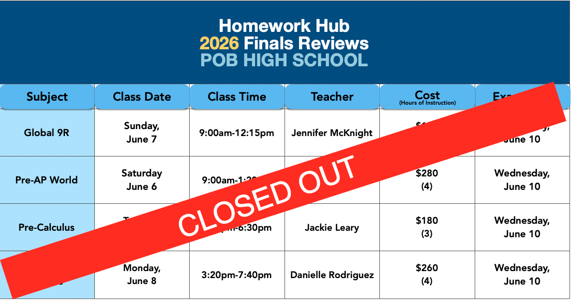 Plainview/Old Bethpage High School Final Review Classes