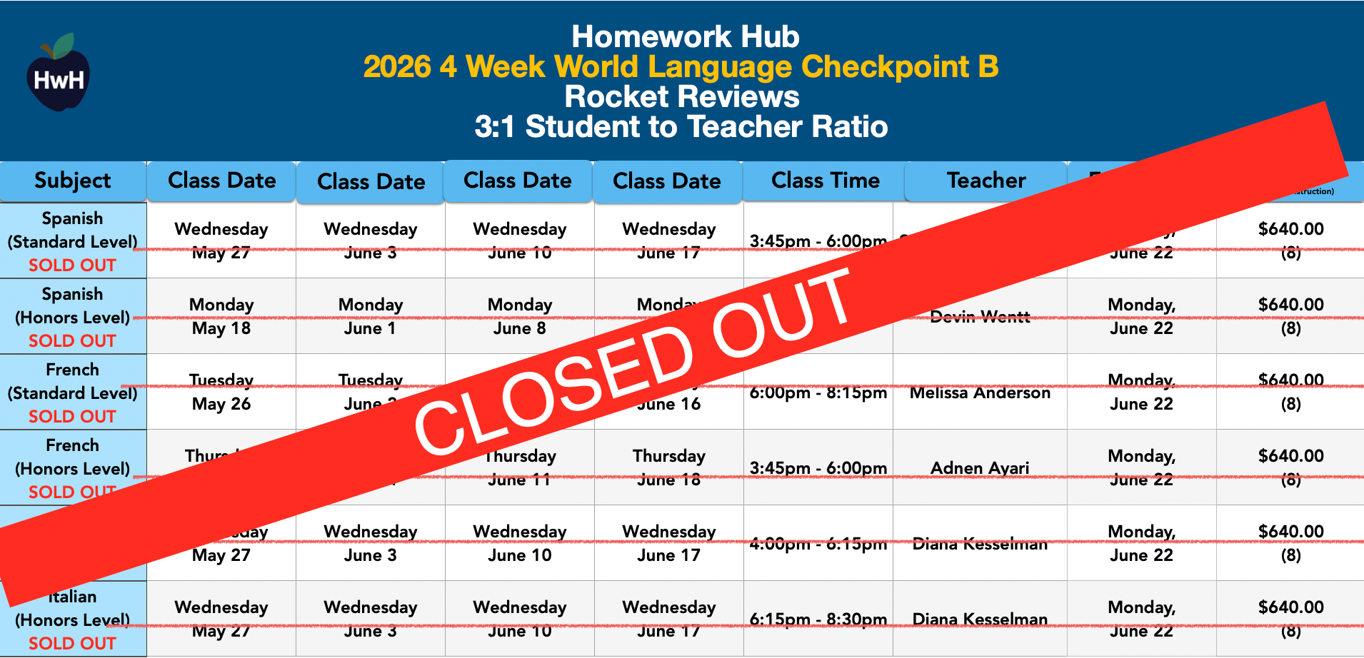 10th Grade 4-Week {3:1} Review Classes (Checkpoint B)