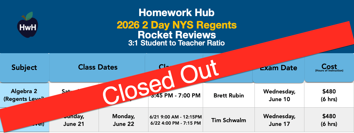 {12:1} 2 Day Regents Review Classes