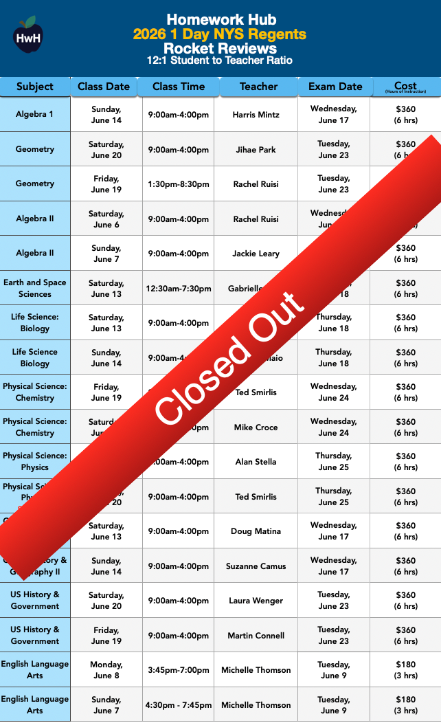 {12:1} 1 Day Regents Review Classes