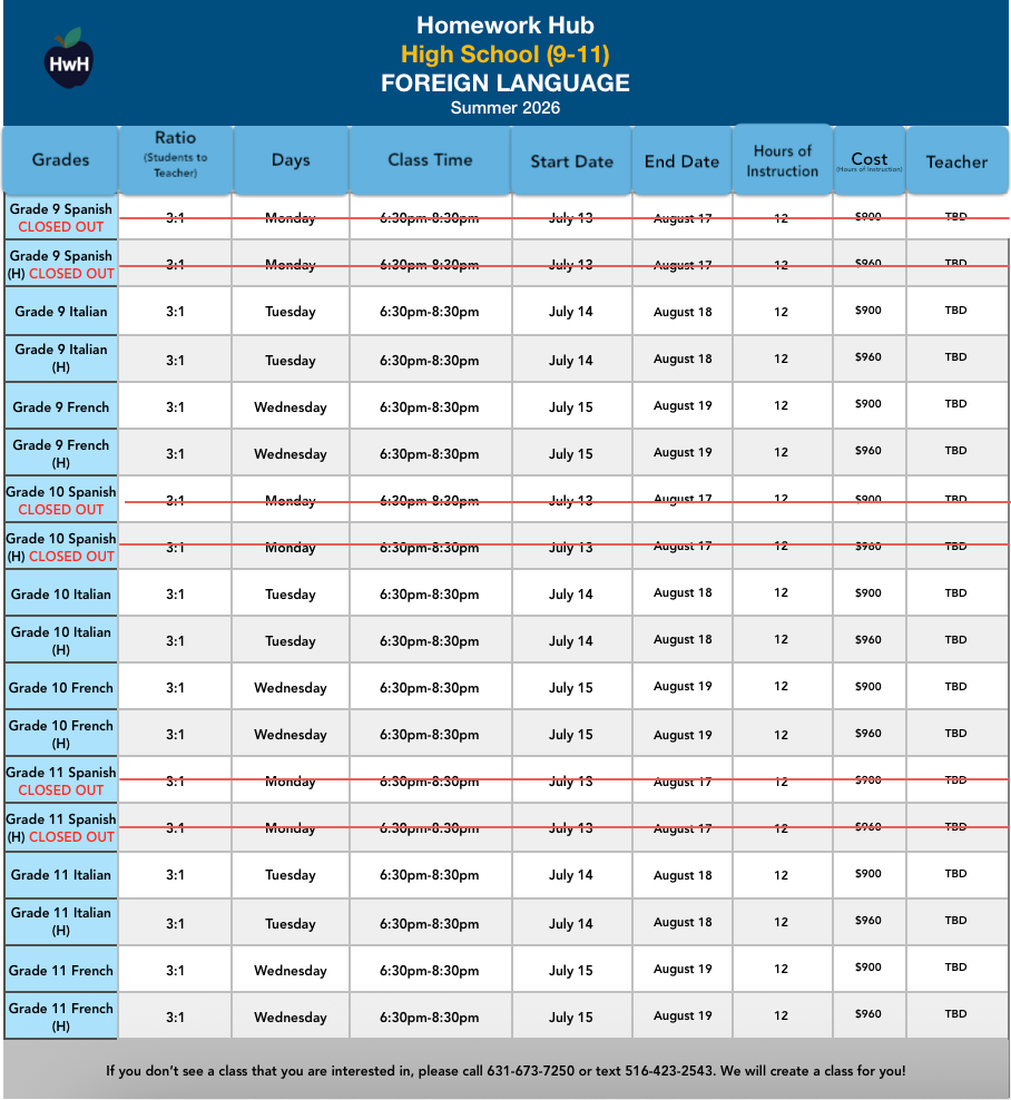 FOREIGN LANGUAGE (grades 9-11) 