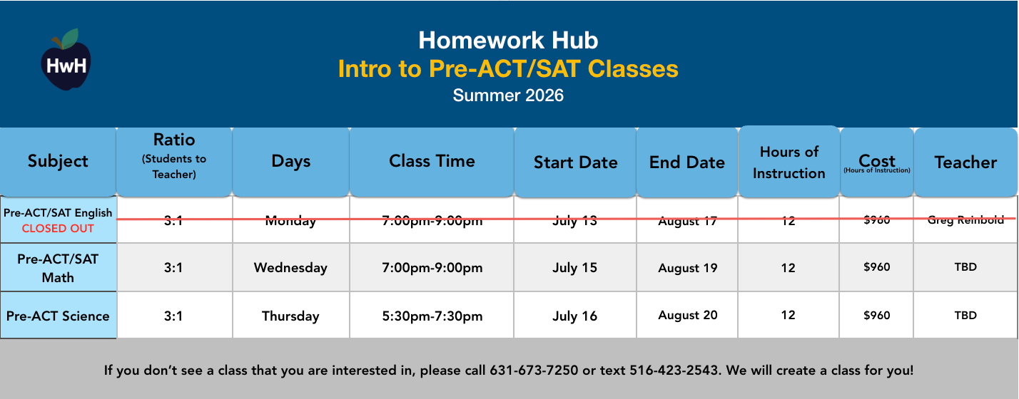 PRE-ACT/SAT CLASSES (grades 10-11)