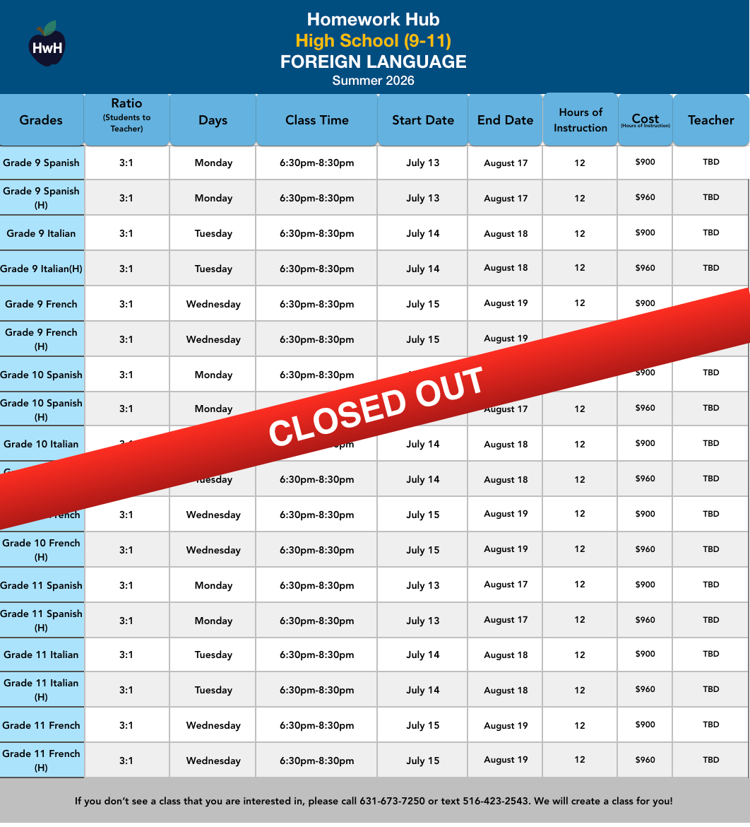 FOREIGN LANGUAGE (grades 9-11)