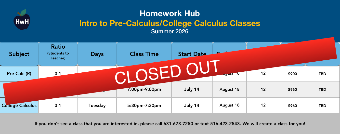 PRE-CALC, PRE-CALC HONORS & COLLEGE CALC (grades 11-12)