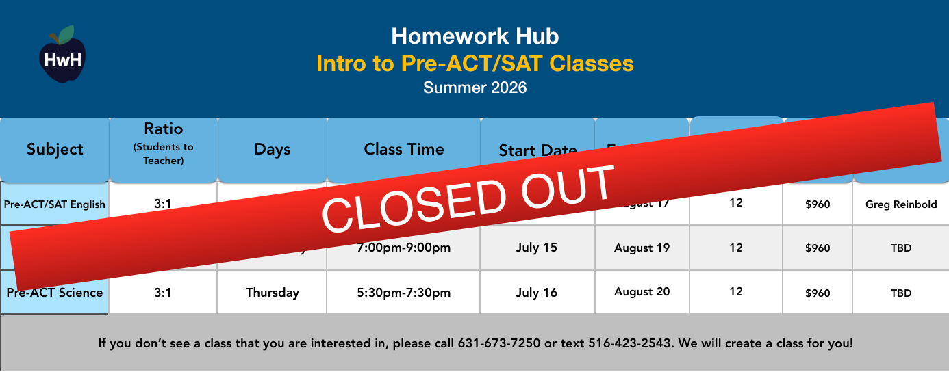 PRE-ACT/SAT CLASSES (grades 10-11)