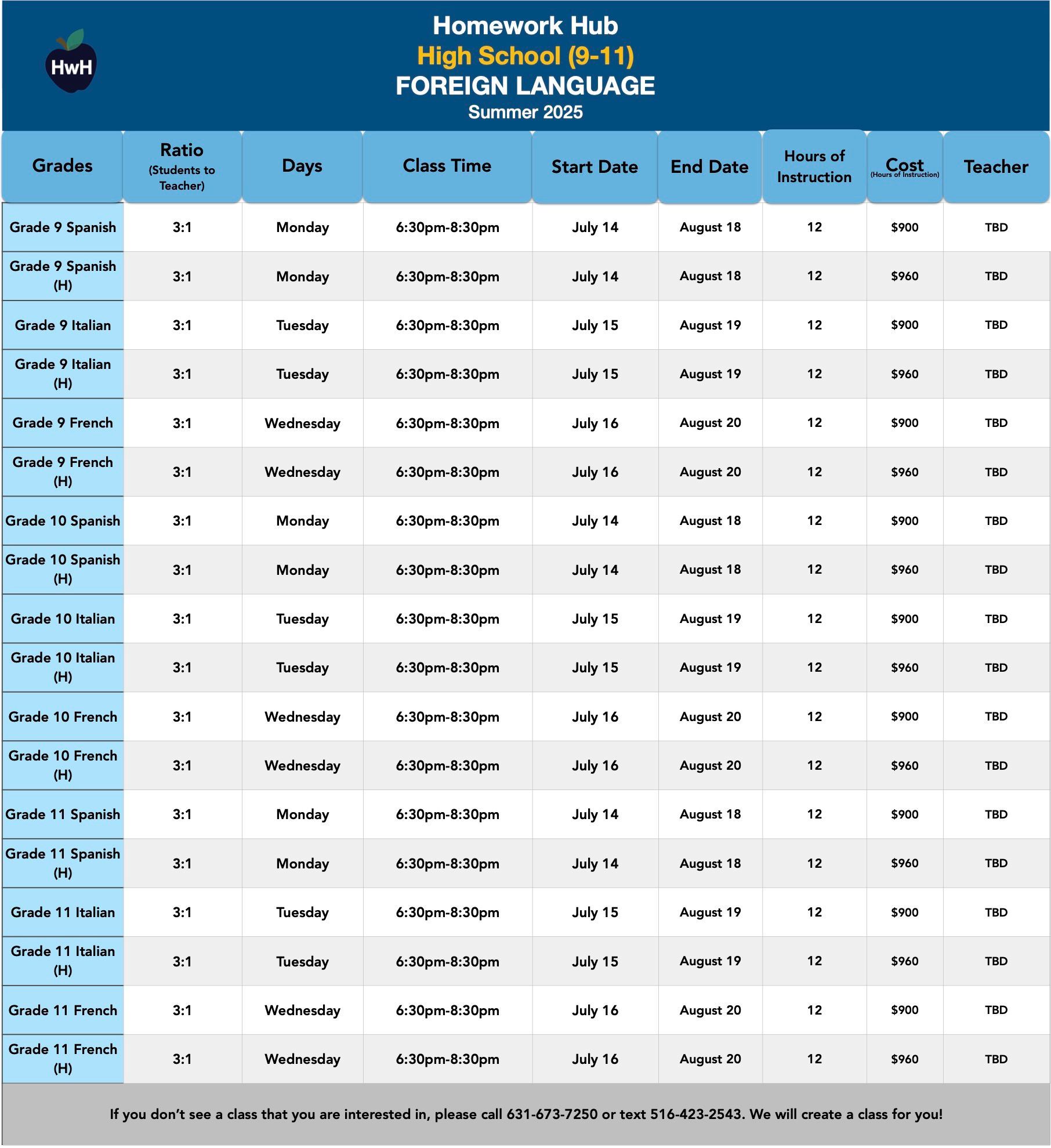 FOREIGN LANGUAGE (grades 9-11)
