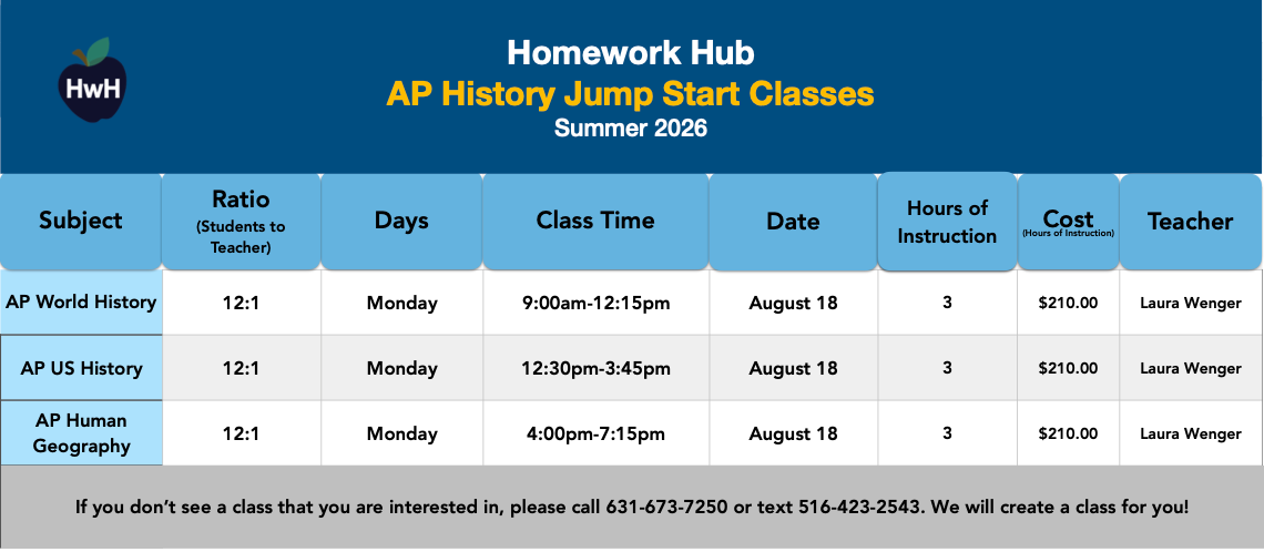 AP History Jumpstart Classes - Grades 9-12 Summer 2025