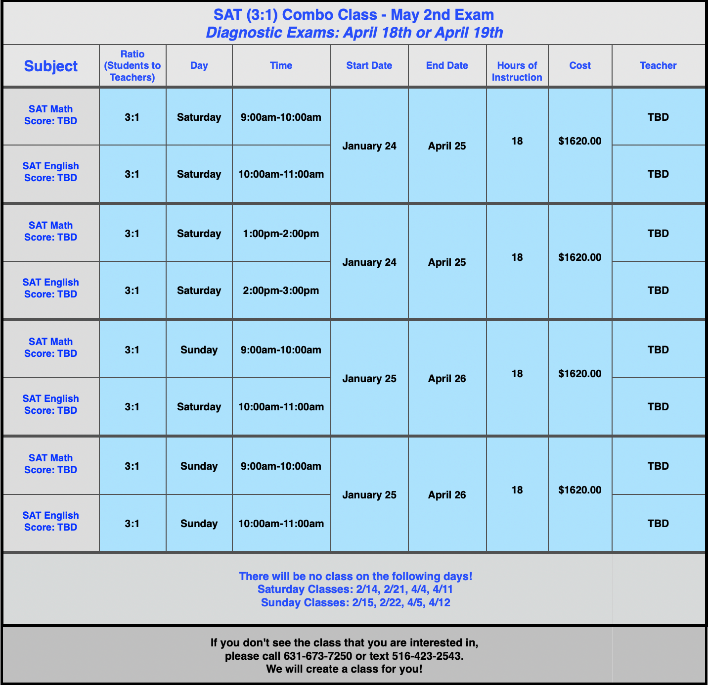 3:1 SAT CLASSES (MAY 2 EXAM)