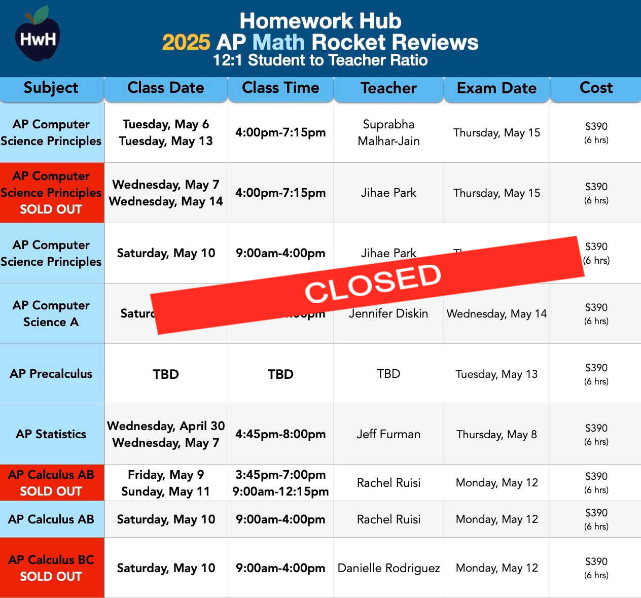 Math AP Review Classes