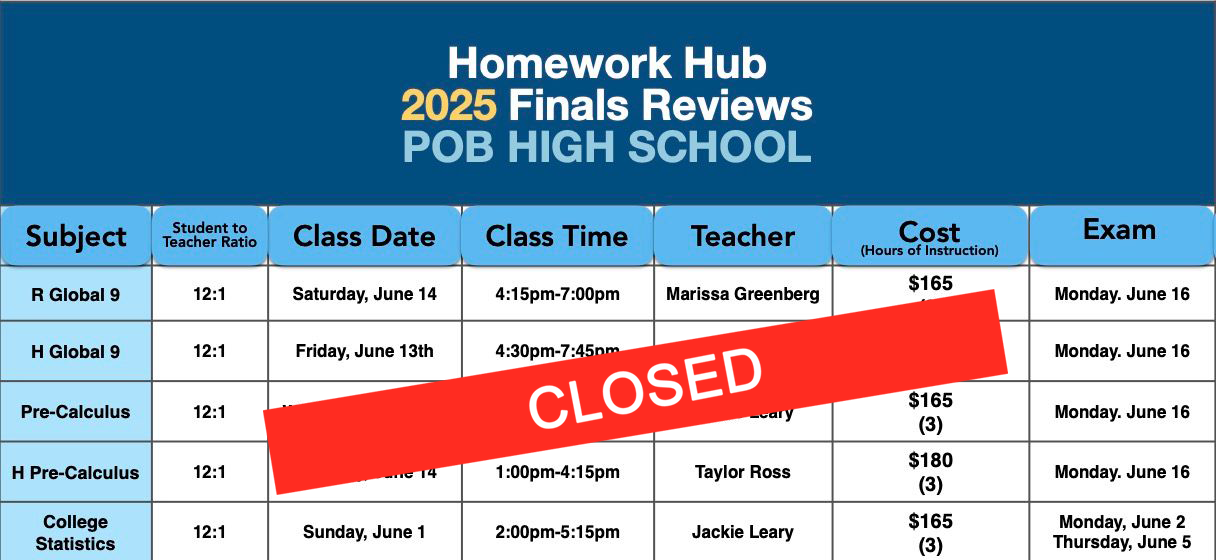 Plainview/Old Bethpage High School Final Review Classes