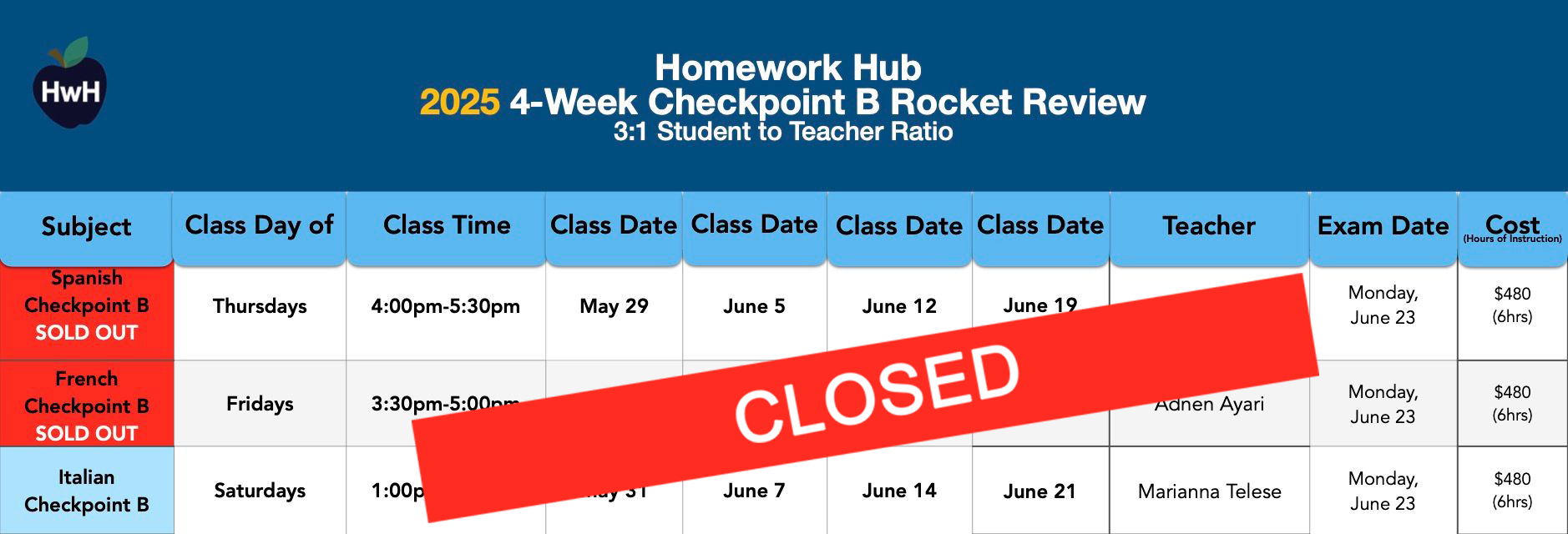 10th Grade 4-Week {3:1} Review Classes (Checkpoint B)