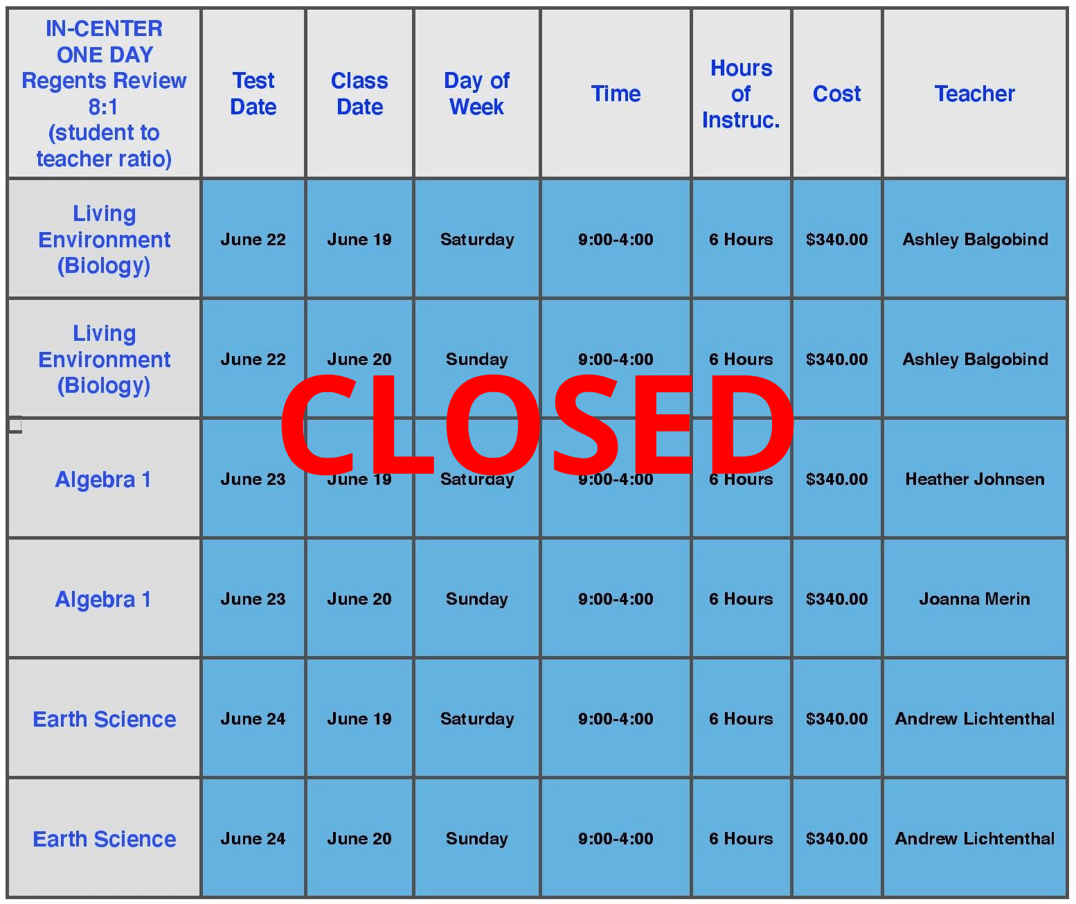 one day in center regents schedule