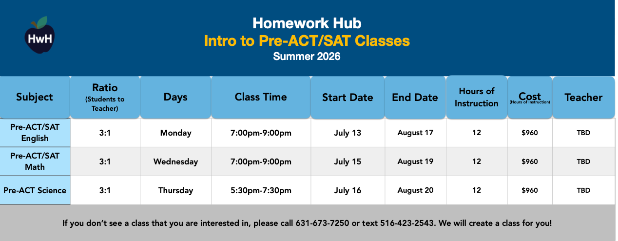 PRE-ACT/SAT CLASSES (grades 10-11)