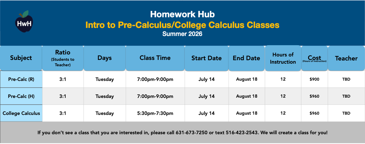 PRE-CALC, PRE-CALC HONORS & COLLEGE CALC (grades 11-12)