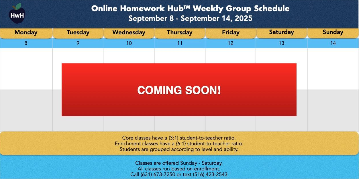 Weekly group schedule,