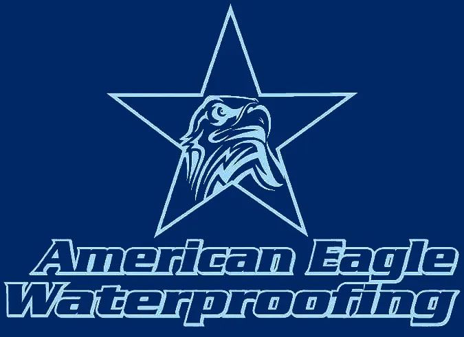 Logo: blue star with eagle head, "American Eagle Waterproofing" text.