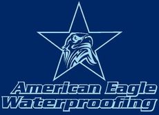 Logo: blue star with eagle head, "American Eagle Waterproofing" text.