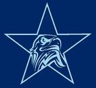 Blue eagle head inside a light blue star on a dark blue background.