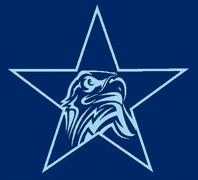 Blue eagle head inside a light blue star on a dark blue background.