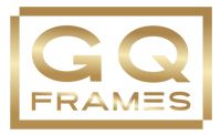 Gold GQ Frames logo in a white rectangular border