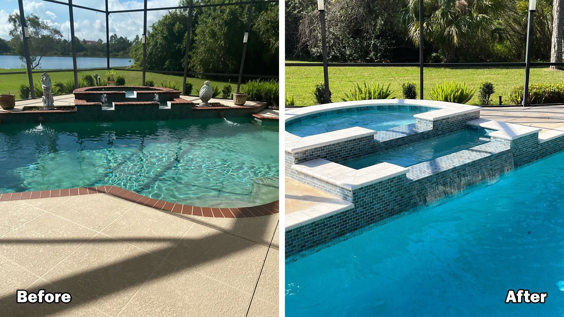 A before and after photo of a swimming pool.