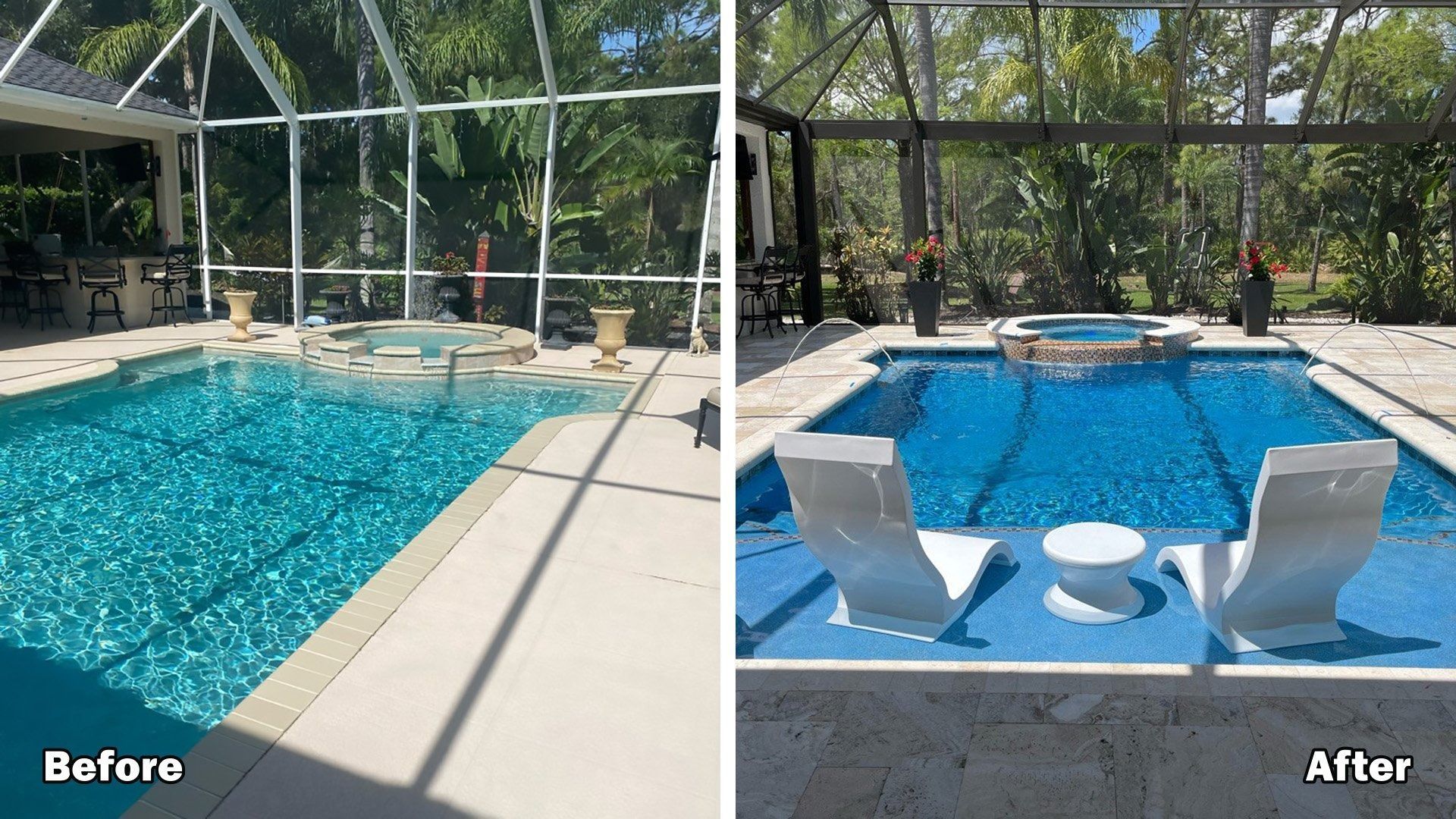 A before and after picture of a swimming pool.