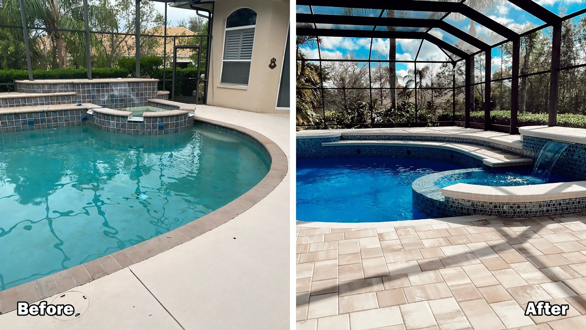 A before and after picture of a swimming pool.