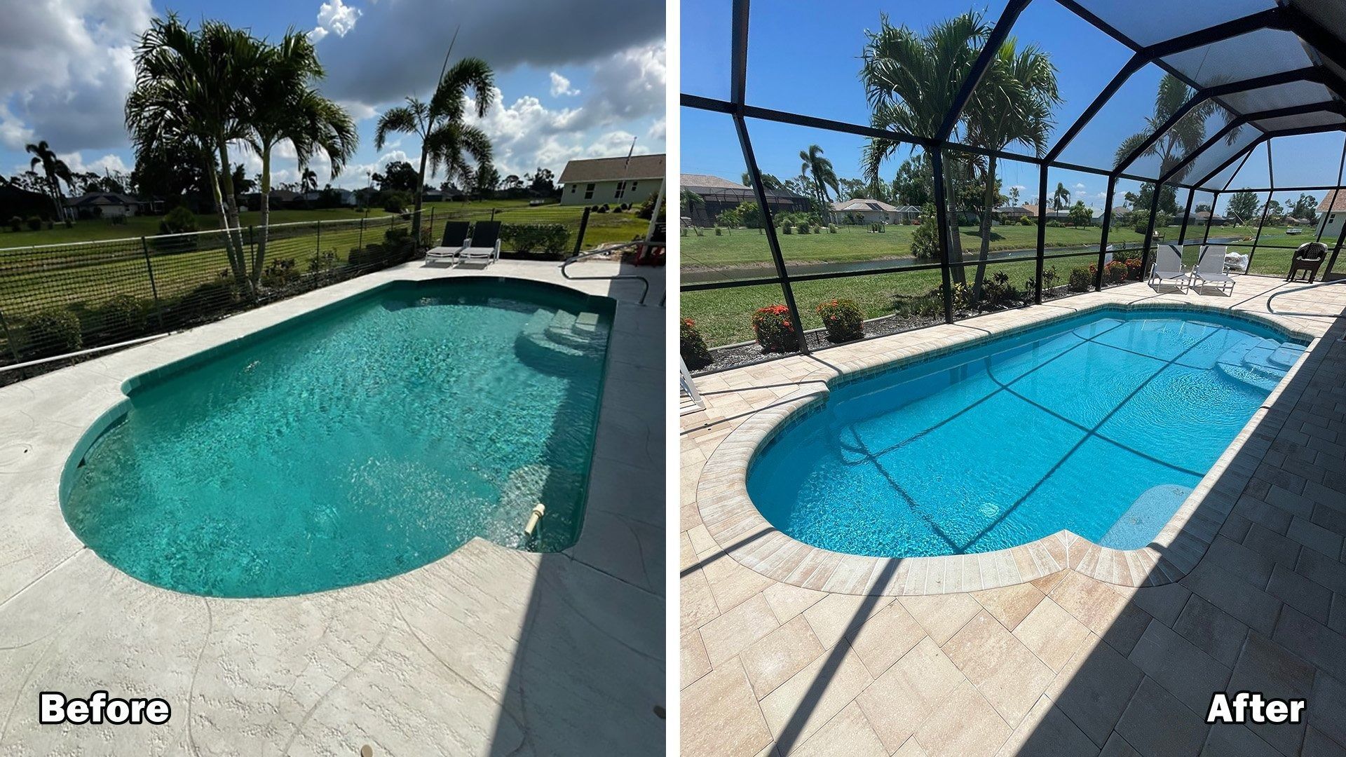 A before and after photo of a swimming pool