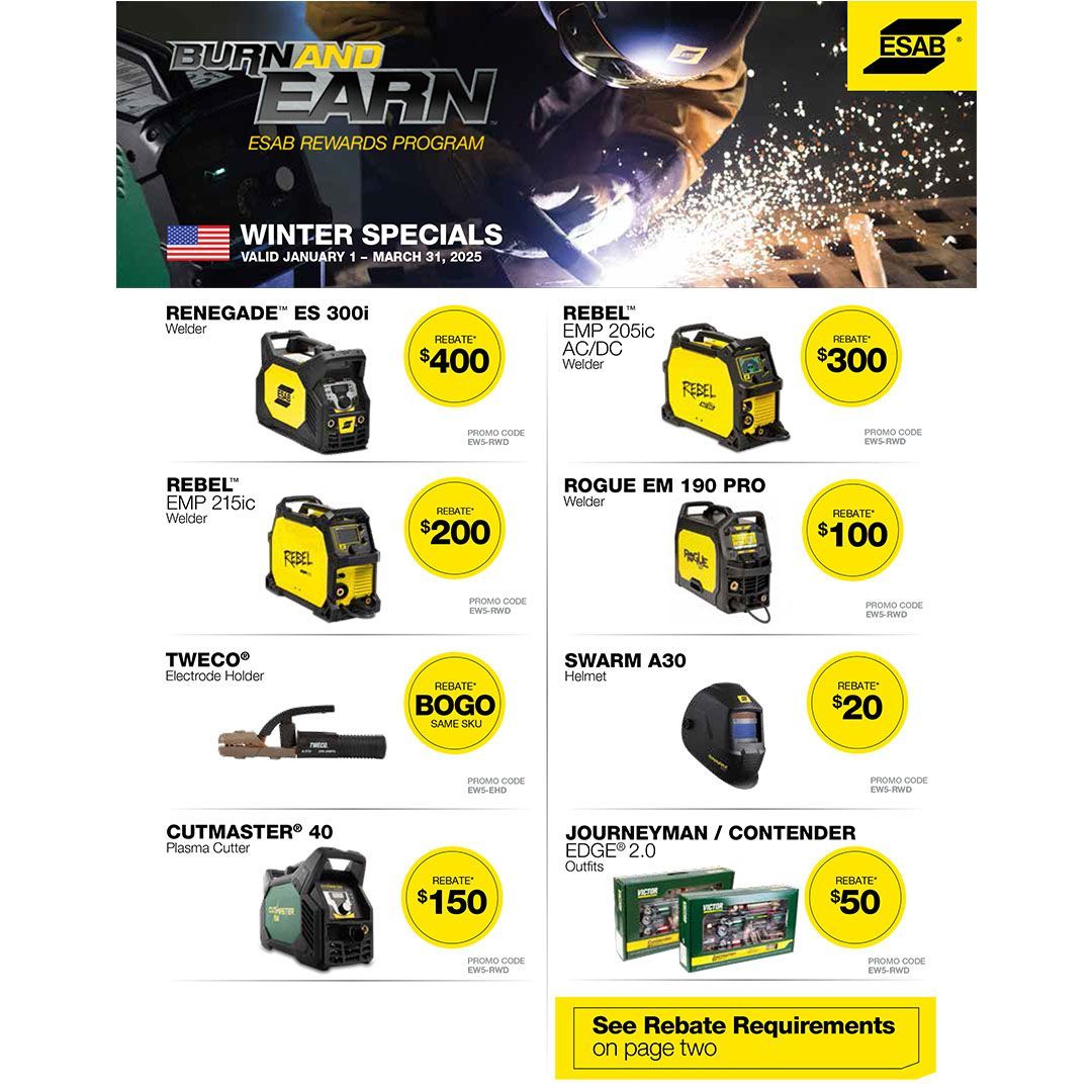 A flyer for a welding company that says earn winter specials