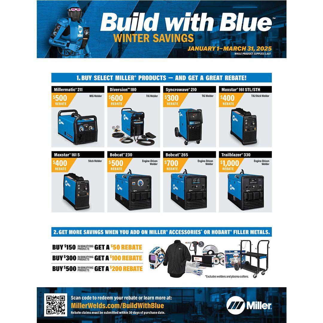 A poster that says build with blue winter savings