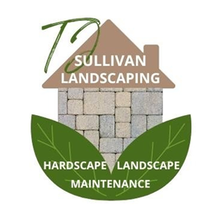 Sullivan Landscaping logo with house, green leaves, and text: Hardscape, Landscape, Maintenance