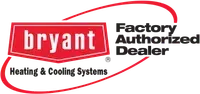 Bryant Heating & Cooling Systems logo. Red and white text on a red shape, with the words 