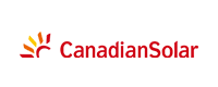 The logo for Canadian Solar is red and yellow and has a sun on it.