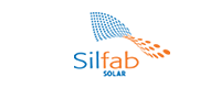 A blue and orange logo for Silfab Solar on a white background