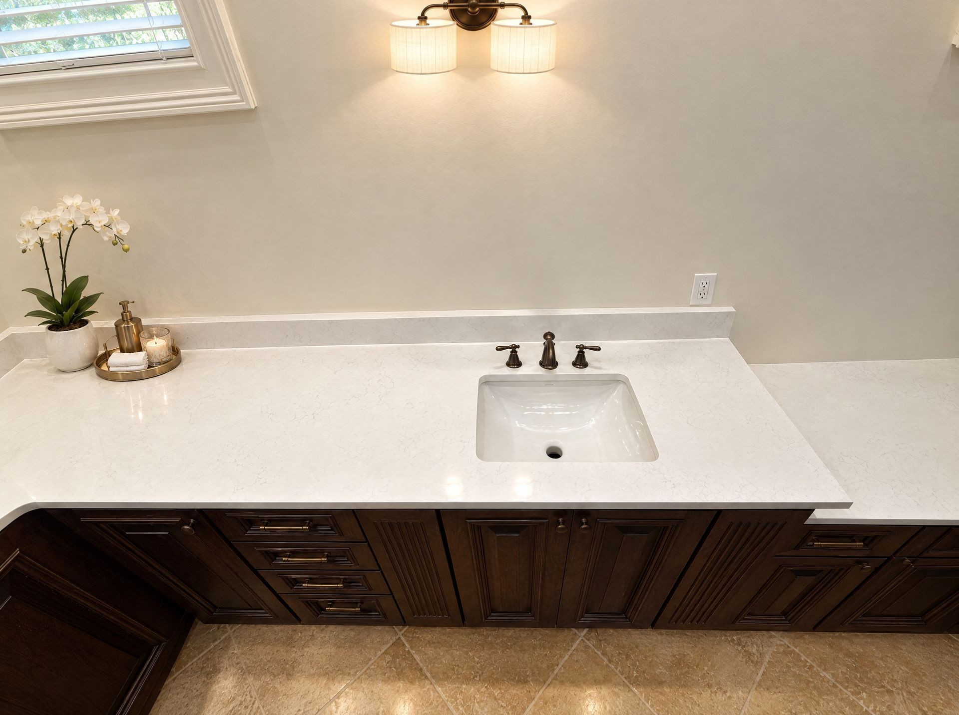 Bath vanity run with an under-mount sink