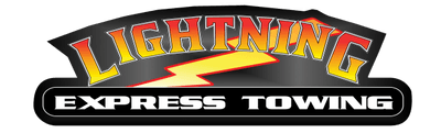 Lightning Express Towing logo in orange, yellow, and white on a black background